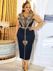 Elegant Ladies Party Dresses African Clothes Luxury Sequin Tassel Dress Office Ladies Overalls Sleeveless Bodycon Maxi Robes - SHOWLU FASHION STORE