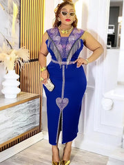Elegant Ladies Party Dresses African Clothes Luxury Sequin Tassel Dress Office Ladies Overalls Sleeveless Bodycon Maxi Robes - SHOWLU FASHION STORE