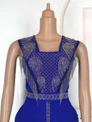 Elegant Ladies Party Dresses African Clothes Luxury Sequin Tassel Dress Office Ladies Overalls Sleeveless Bodycon Maxi Robes - SHOWLU FASHION STORE