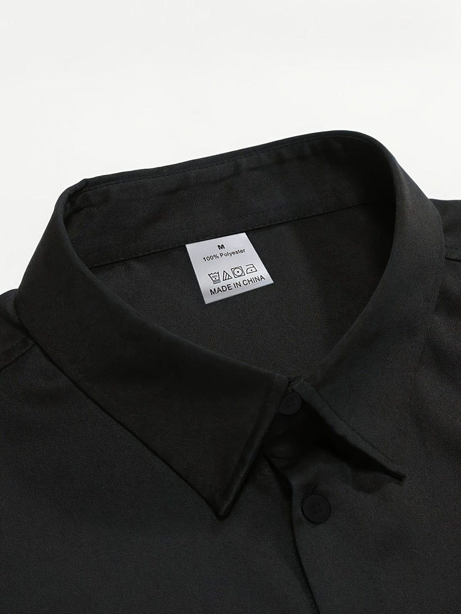 Elegant Men's Long Sleeve Shirt in Solid Colors - Comfortable, Machine Washable with Flap Collar for Spring/Fall - SHOWLU FASHION STORE