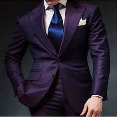 Elegant Mens Suits 2024 Formal Peaked Lapel Slim Fit Suit Purple Tuxedo Groom 2 Piece Set Wedding Suits For Men (Jacket+Pant) - SHOWLU FASHION STORE