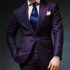 Elegant Mens Suits 2024 Formal Peaked Lapel Slim Fit Suit Purple Tuxedo Groom 2 Piece Set Wedding Suits For Men (Jacket+Pant) - SHOWLU FASHION STORE