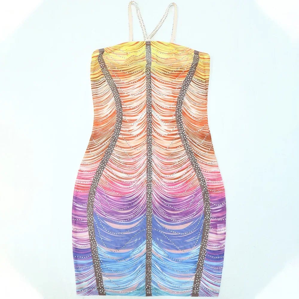 Elegant Rhinestone Mesh Halter Dress - SHOWLU FASHION STORE