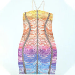 Elegant Rhinestone Mesh Halter Dress - SHOWLU FASHION STORE