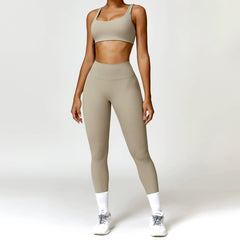 European and American Winter Nude Feel Tight Yoga Suit High Waist Quick - Drying Sanding Running Sports Workout Clothes Two - piece Set Women - SHOWLU FASHION STORE