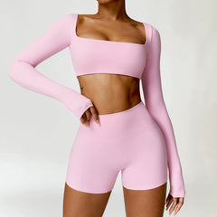 European and American Winter Nude Feel Tight Yoga Suit High Waist Quick - Drying Sanding Running Sports Workout Clothes Two - piece Set Women - SHOWLU FASHION STORE