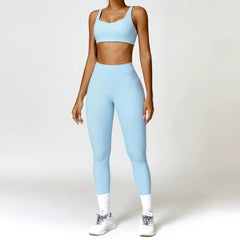 European and American Winter Nude Feel Tight Yoga Suit High Waist Quick - Drying Sanding Running Sports Workout Clothes Two - piece Set Women - SHOWLU FASHION STORE