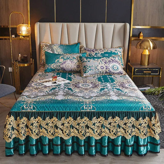 European Floral Summer Double Bed Cover Queen Size Luxury Bedspread Set King Embroidered Lace Cooling Air Conditioning Sleep Mat - SHOWLU FASHION STORE