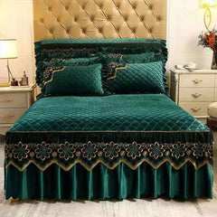 European Luxury Quilted Bed Skirt Winter Warm Thicken Velvet Bedspread King Good Hand Feeling Bed Skirt Not Included Pillowcase - SHOWLU FASHION STORE