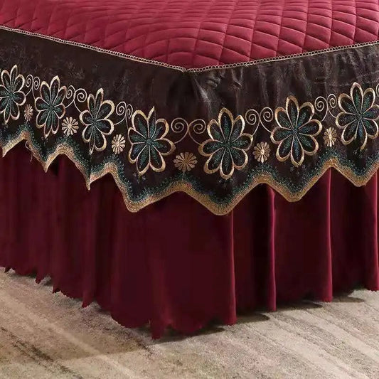 European Luxury Quilted Bed Skirt Winter Warm Thicken Velvet Bedspread King Good Hand Feeling Bed Skirt Not Included Pillowcase - SHOWLU FASHION STORE