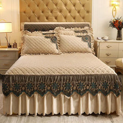 European Luxury Quilted Bed Skirt Winter Warm Thicken Velvet Bedspread King Good Hand Feeling Bed Skirt Not Included Pillowcase - SHOWLU FASHION STORE