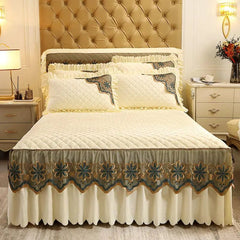European Luxury Quilted Bed Skirt Winter Warm Thicken Velvet Bedspread King Good Hand Feeling Bed Skirt Not Included Pillowcase - SHOWLU FASHION STORE