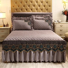 European Luxury Quilted Bed Skirt Winter Warm Thicken Velvet Bedspread King Good Hand Feeling Bed Skirt Not Included Pillowcase - SHOWLU FASHION STORE