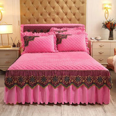 European Luxury Quilted Bed Skirt Winter Warm Thicken Velvet Bedspread King Good Hand Feeling Bed Skirt Not Included Pillowcase - SHOWLU FASHION STORE