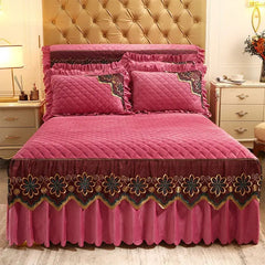 European Luxury Quilted Bed Skirt Winter Warm Thicken Velvet Bedspread King Good Hand Feeling Bed Skirt Not Included Pillowcase - SHOWLU FASHION STORE