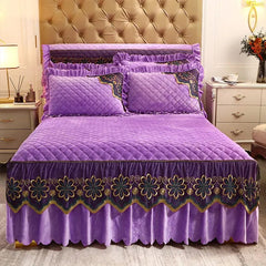 European Luxury Quilted Bed Skirt Winter Warm Thicken Velvet Bedspread King Good Hand Feeling Bed Skirt Not Included Pillowcase - SHOWLU FASHION STORE