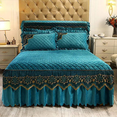 European Luxury Quilted Bed Skirt Winter Warm Thicken Velvet Bedspread King Good Hand Feeling Bed Skirt Not Included Pillowcase - SHOWLU FASHION STORE