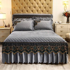 European Luxury Quilted Bed Skirt Winter Warm Thicken Velvet Bedspread King Good Hand Feeling Bed Skirt Not Included Pillowcase - SHOWLU FASHION STORE