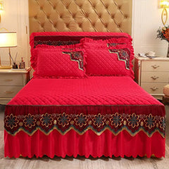 European Luxury Quilted Bed Skirt Winter Warm Thicken Velvet Bedspread King Good Hand Feeling Bed Skirt Not Included Pillowcase - SHOWLU FASHION STORE