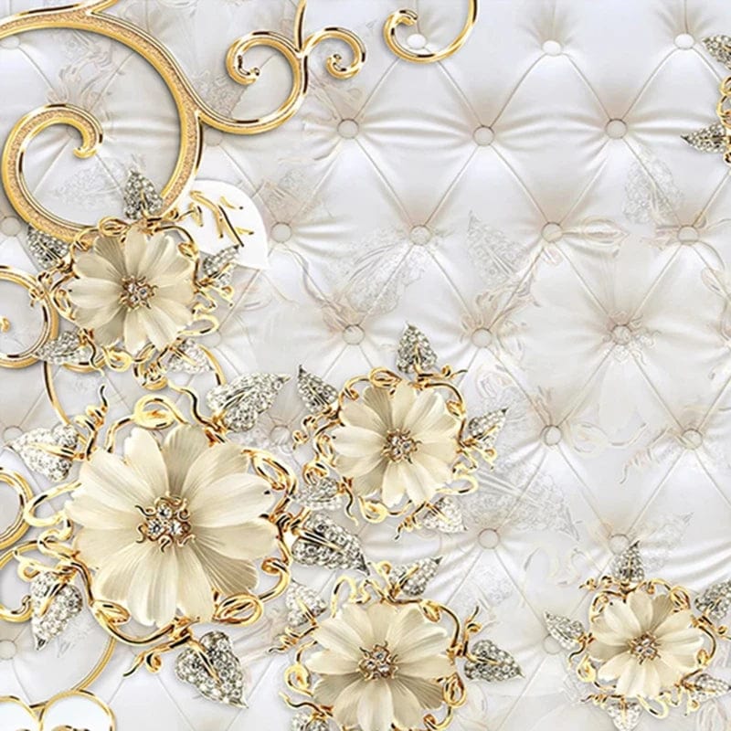 European Style 3D Jewelry Flower Soft Bag Mural Luxury Living Room Sofa TV Background Imitation Leather Pattern Wallpaper Poster - SHOWLU FASHION STORE