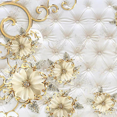 European Style 3D Jewelry Flower Soft Bag Mural Luxury Living Room Sofa TV Background Imitation Leather Pattern Wallpaper Poster - SHOWLU FASHION STORE