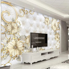 European Style 3D Jewelry Flower Soft Bag Mural Luxury Living Room Sofa TV Background Imitation Leather Pattern Wallpaper Poster - SHOWLU FASHION STORE