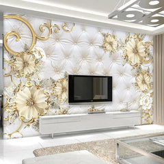 European Style 3D Jewelry Flower Soft Bag Mural Luxury Living Room Sofa TV Background Imitation Leather Pattern Wallpaper Poster - SHOWLU FASHION STORE