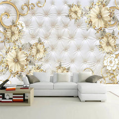 European Style 3D Jewelry Flower Soft Bag Mural Luxury Living Room Sofa TV Background Imitation Leather Pattern Wallpaper Poster - SHOWLU FASHION STORE