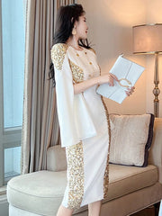 Exquisite Host Banquet Evening Dress Women 2023 Luxury Style Gold Sequins White Slim Robe Femme Party Prom Vestidos Catwalk Gown - SHOWLU FASHION STORE
