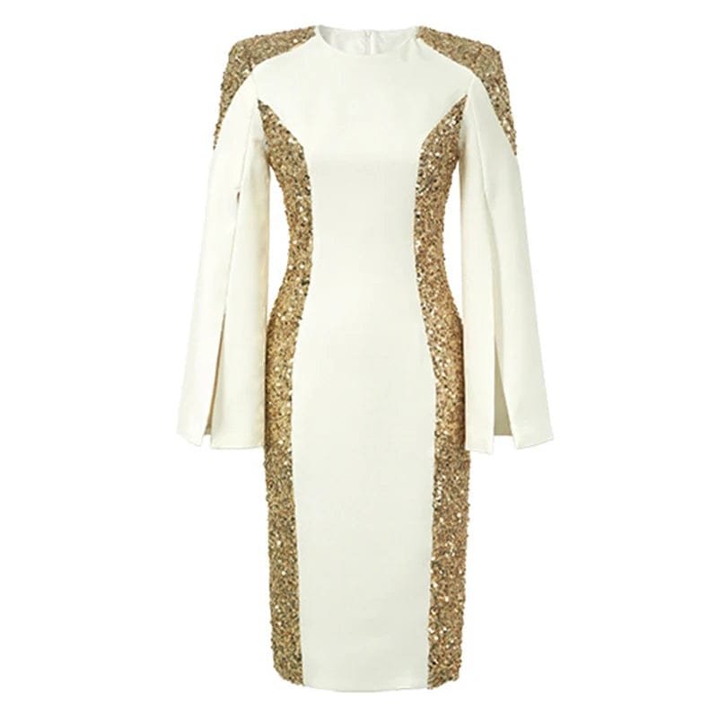 Exquisite Host Banquet Evening Dress Women 2023 Luxury Style Gold Sequins White Slim Robe Femme Party Prom Vestidos Catwalk Gown - SHOWLU FASHION STORE