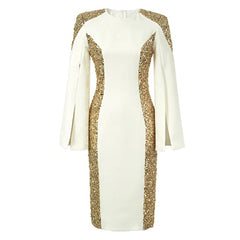 Exquisite Host Banquet Evening Dress Women 2023 Luxury Style Gold Sequins White Slim Robe Femme Party Prom Vestidos Catwalk Gown - SHOWLU FASHION STORE