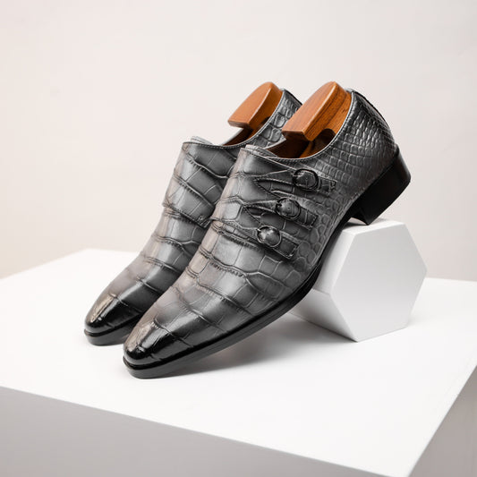 Men's Genuine Faux Leather Monk Strap Oxfords - Casual Fashion Business Shoes with Solid Color, Square Toe, All-Season Low Top Slip-On for Daily, Party & Wedding - Split Cow Faux Leather Upper, Synthetic Inner, Rubber Sole