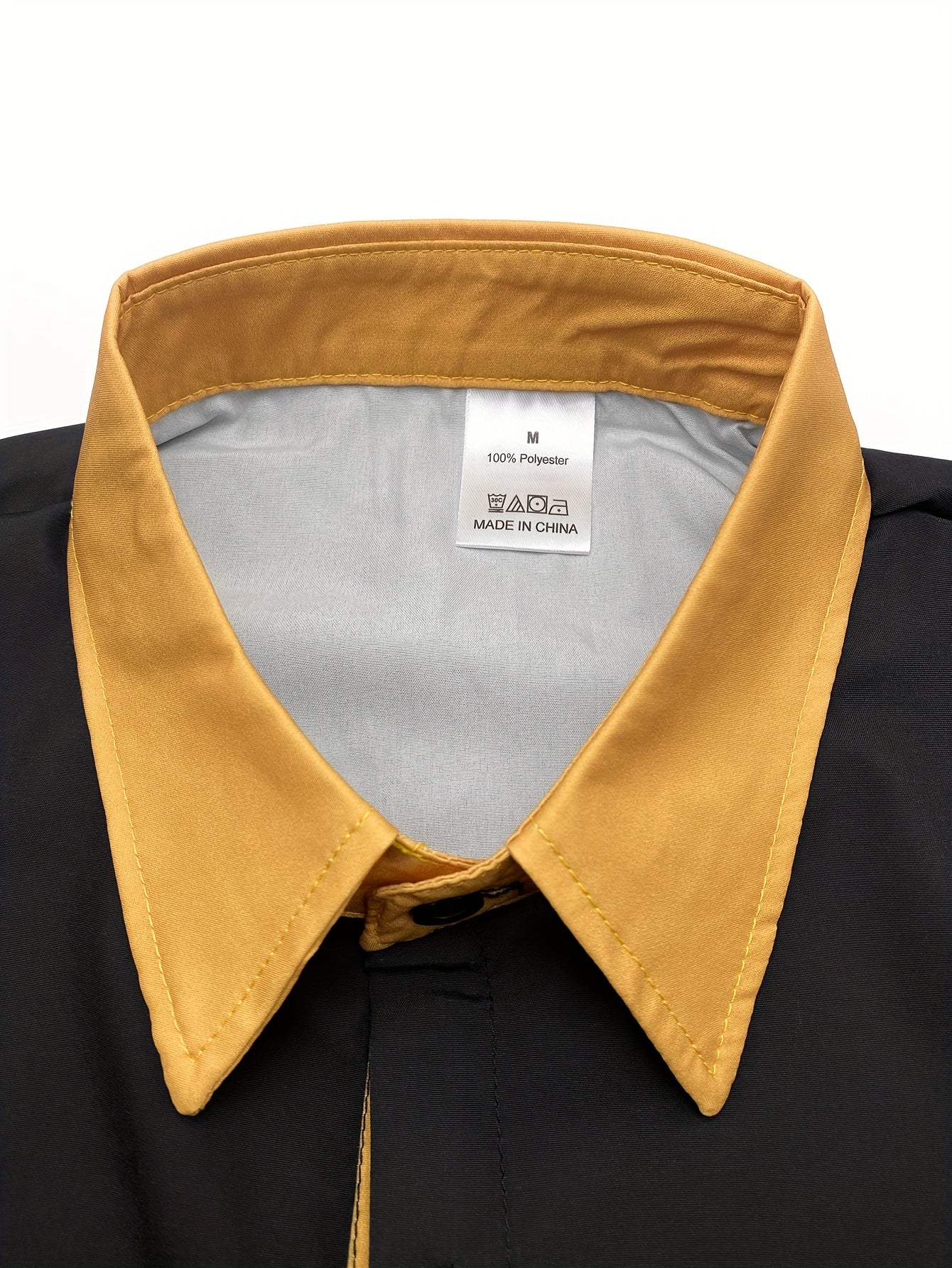 Men's Polyester Long-Sleeve Shirt | Black with Golden Trim | Casual & Formal Wear | Machine Washable | All-Season Comfort | Elegant Turn- Collar | Versatile for Parties, Evenings & Daily Events, Formal Event Attire | Stylish SHOWLU FASHION STORE