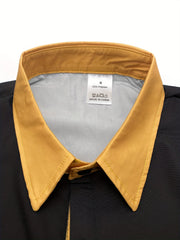 Men's Polyester Long-Sleeve Shirt | Black with Golden Trim | Casual & Formal Wear | Machine Washable | All-Season Comfort | Elegant Turn- Collar | Versatile for Parties, Evenings & Daily Events, Formal Event Attire | Stylish SHOWLU FASHION STORE