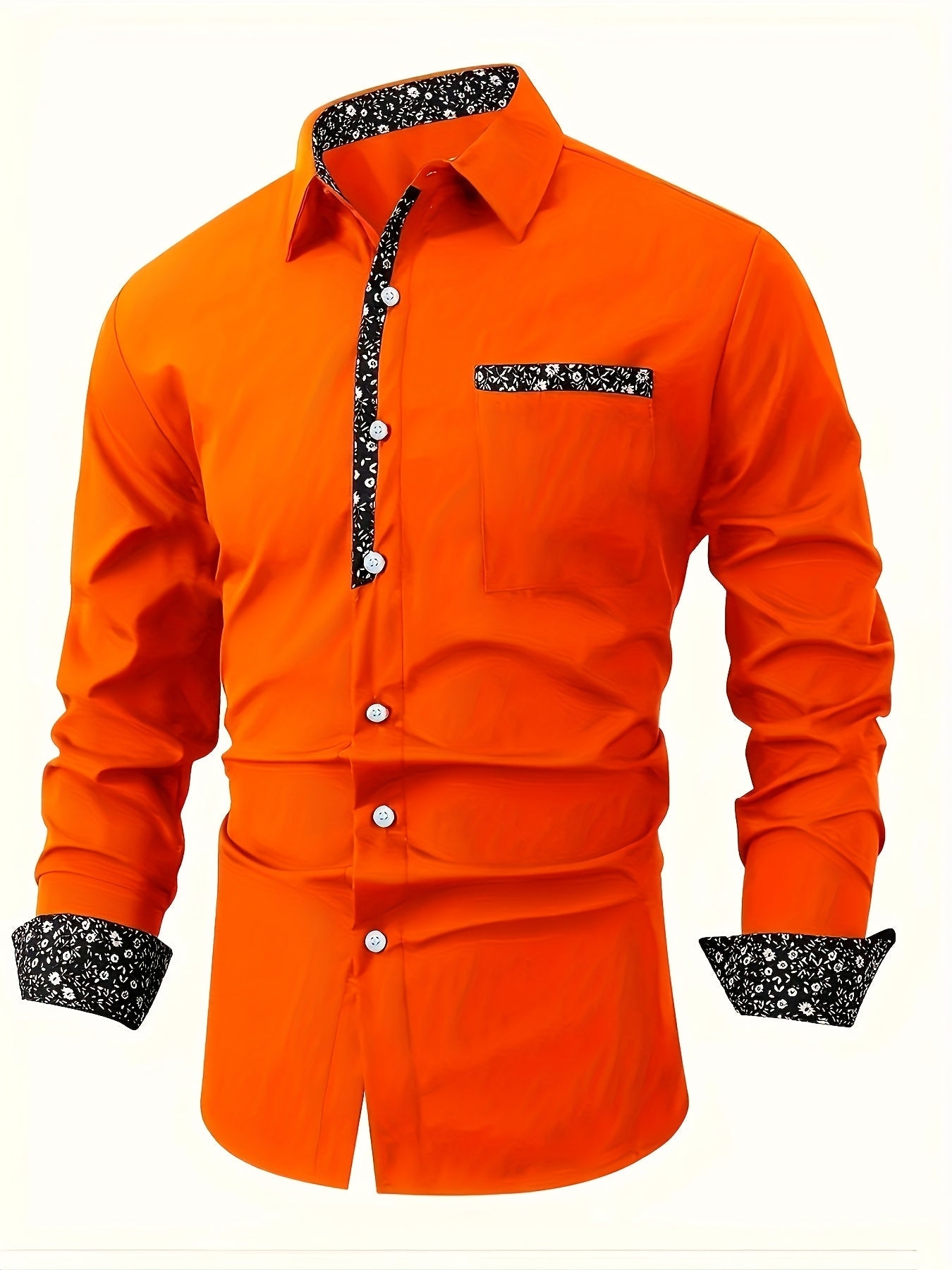 Men's Casual Floral Print Long Sleeve Shirt - Comfortable Polyester, Maroon with Black and White Detailing, Button-Up Collared Style for Fall/Winter SHOWLU FASHION STORE