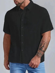 Fashion Fashion Solid Color Short Sleeve Shirt 2024 Summer Men Loose Simple Shirt Tide Men's Shirts - SHOWLU FASHION STORE