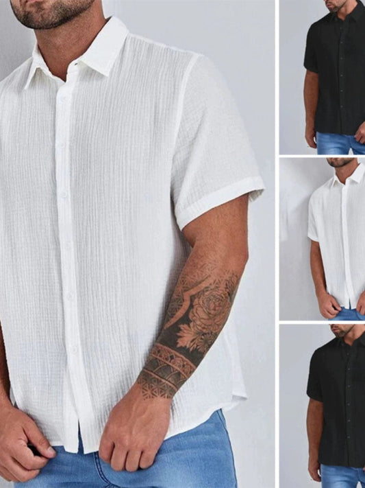 Fashion Fashion Solid Color Short Sleeve Shirt 2024 Summer Men Loose Simple Shirt Tide Men's Shirts - SHOWLU FASHION STORE