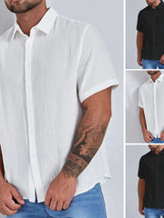 Fashion Fashion Solid Color Short Sleeve Shirt 2024 Summer Men Loose Simple Shirt Tide Men's Shirts - SHOWLU FASHION STORE