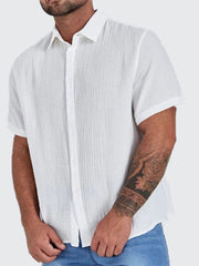 Fashion Fashion Solid Color Short Sleeve Shirt 2024 Summer Men Loose Simple Shirt Tide Men's Shirts - SHOWLU FASHION STORE