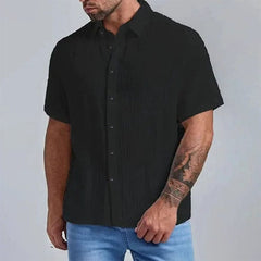 Fashion Fashion Solid Color Short Sleeve Shirt 2024 Summer Men Loose Simple Shirt Tide Men's Shirts - SHOWLU FASHION STORE
