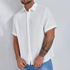 Fashion Fashion Solid Color Short Sleeve Shirt 2024 Summer Men Loose Simple Shirt Tide Men's Shirts - SHOWLU FASHION STORE