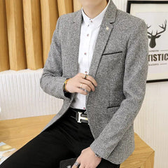 Fashion Loose Solid Color Button Pockets Korean Blazers Men's Clothing 2023 Winter New Casual Tops All - match Blazer - SHOWLU FASHION STORE