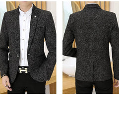 Fashion Loose Solid Color Button Pockets Korean Blazers Men's Clothing 2023 Winter New Casual Tops All - match Blazer - SHOWLU FASHION STORE