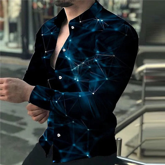 Fashion Men's Designer Starry Sky Purple Blue Gold Luxury Social Men's Shirt Lapel Large Size Casual Dot Print Long Sleeve Top - SHOWLU FASHION STORE