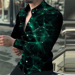Fashion Men's Designer Starry Sky Purple Blue Gold Luxury Social Men's Shirt Lapel Large Size Casual Dot Print Long Sleeve Top - SHOWLU FASHION STORE