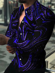 Fashion Men's Designer Starry Sky Purple Blue Gold Luxury Social Men's Shirt Lapel Large Size Casual Dot Print Long Sleeve Top - SHOWLU FASHION STORE