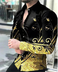 Fashion Men's Designer Starry Sky Purple Blue Gold Luxury Social Men's Shirt Lapel Large Size Casual Dot Print Long Sleeve Top - SHOWLU FASHION STORE