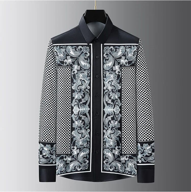 Fashion Men's Luxury Retro Print Shirt Crown Diamond Casual Social Shirt Long Sleeve Slim Fit Business Party Dress Shirt XS - 6XL - SHOWLU FASHION STORE