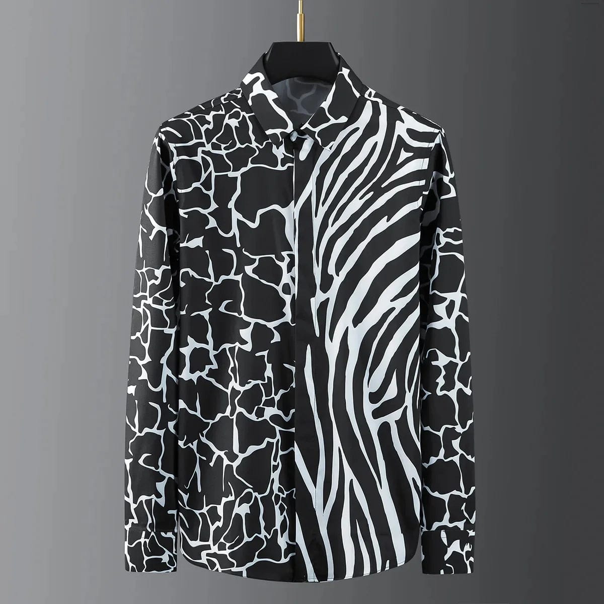 Fashion Men's Luxury Retro Print Shirt Crown Diamond Casual Social Shirt Long Sleeve Slim Fit Business Party Dress Shirt XS - 6XL - SHOWLU FASHION STORE
