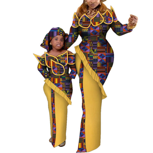 Fashion Mom Daughter Dress Ankara Dresses Women Girls Family Matching Clothing African Wax Print Dashiki Maxi Dress WYQ899 - SHOWLU FASHION STORE